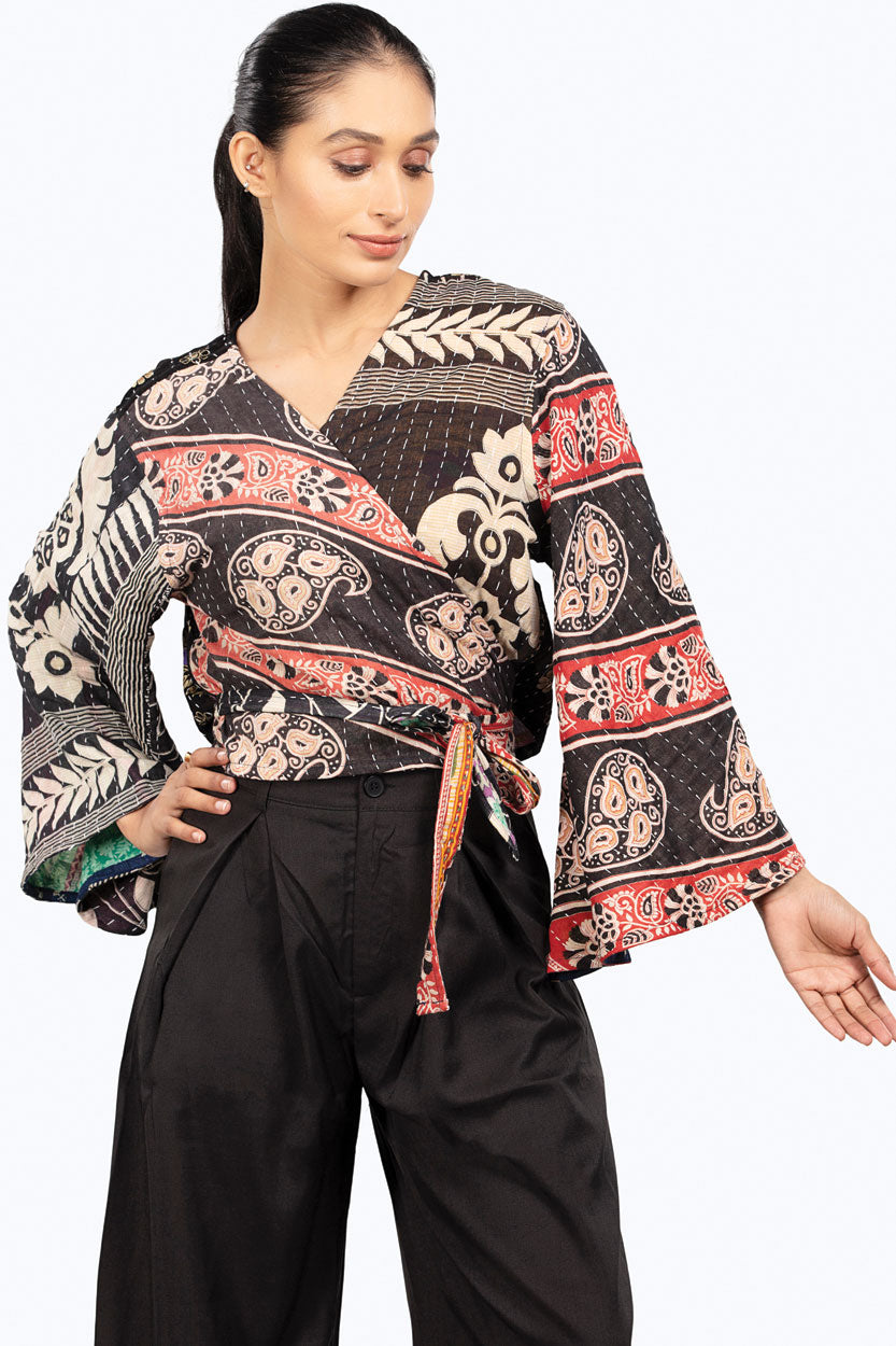 Reversible Black Kantha Butterfly Top
