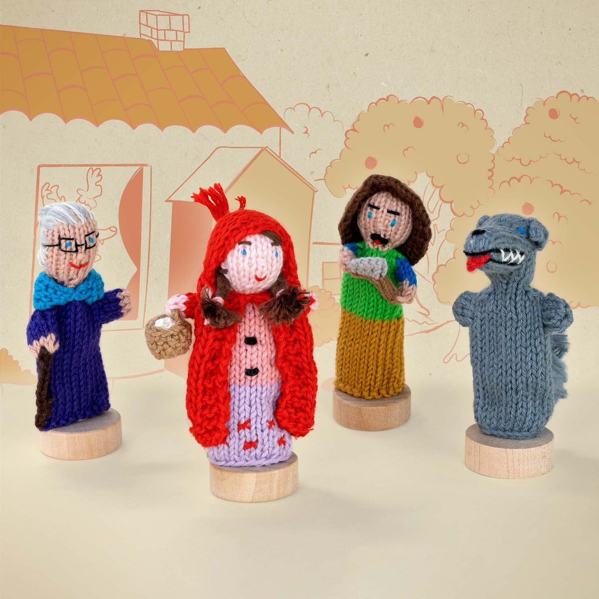 Little Red Gift Set of 4 Finger Puppets in Organic Cotton