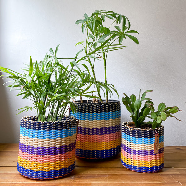 round 'catch all' / plant pots ~ multicolor stripes