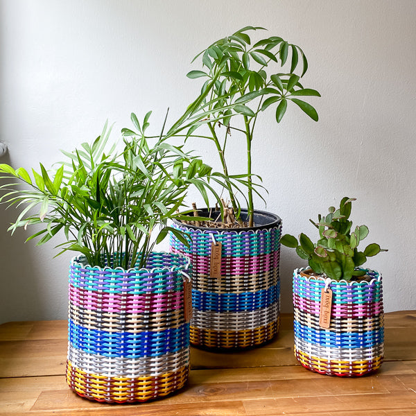 round 'catch all' / plant pots ~ multicolor stripes