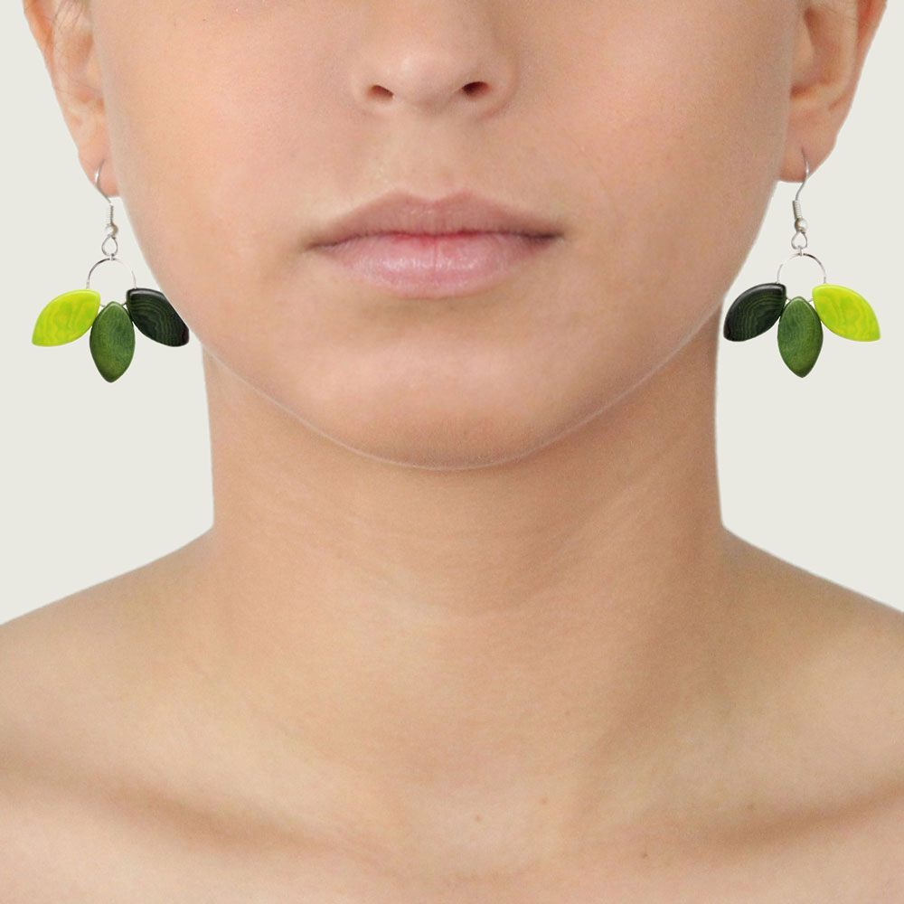 Tagua Jewelry Set: Necklace & Earrings Leaves in Green Tones Handmade Fairtrade