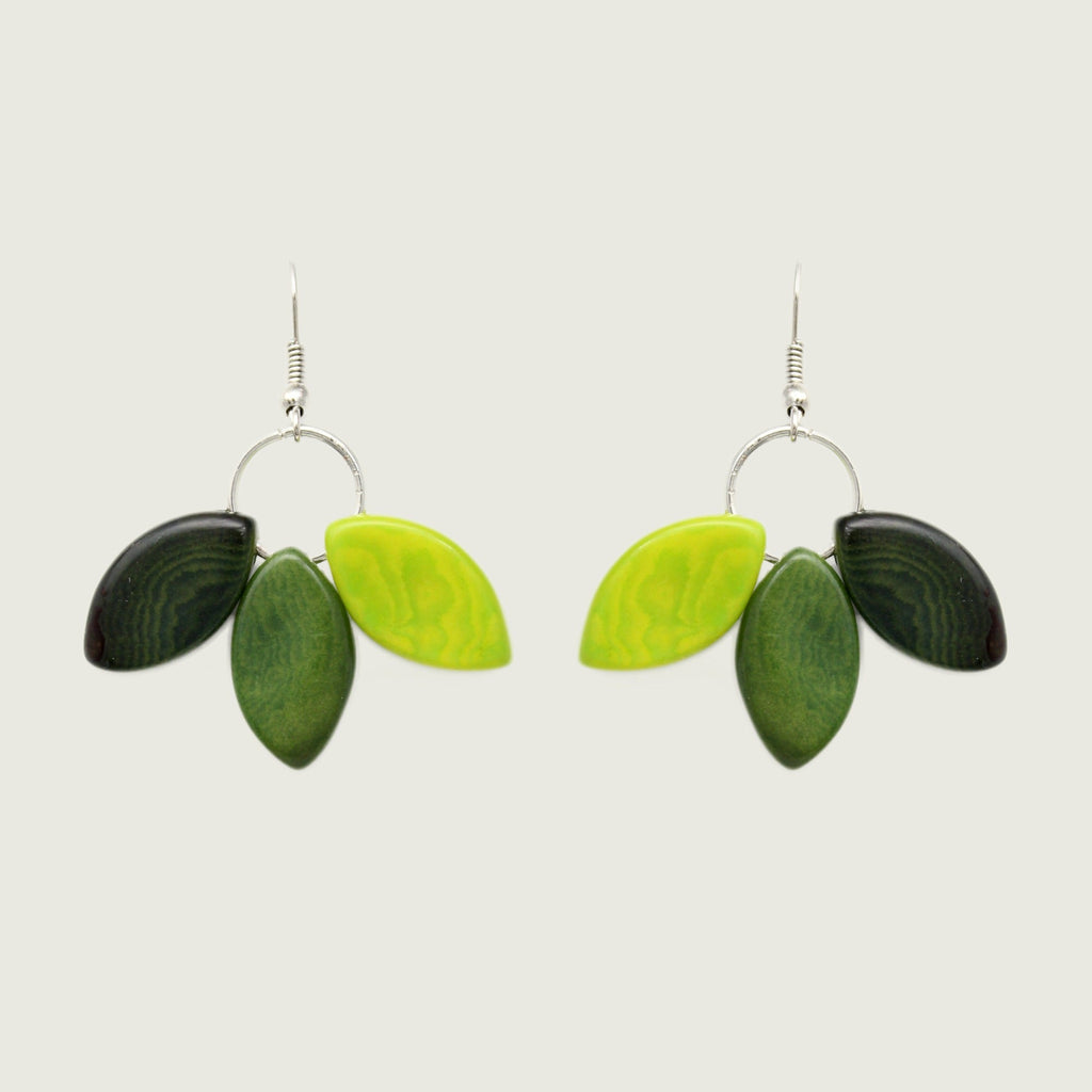 Tagua Jewelry Set: Necklace & Earrings Leaves in Green Tones Handmade Fairtrade