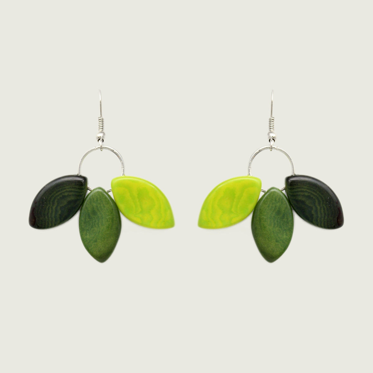 Tagua Jewelry Set: Necklace & Earrings Leaves in Green Tones Handmade Fairtrade