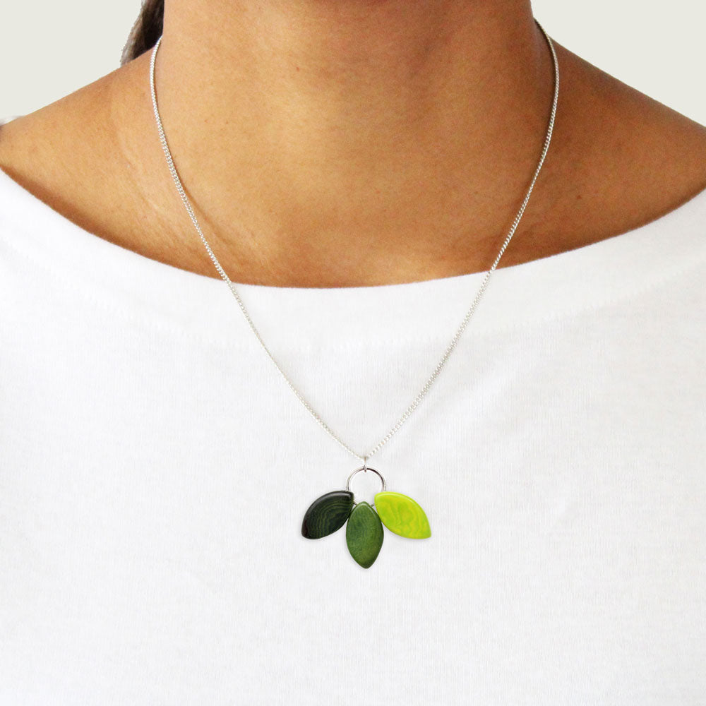 Tagua Jewelry Set: Necklace & Earrings Leaves in Green Tones Handmade Fairtrade