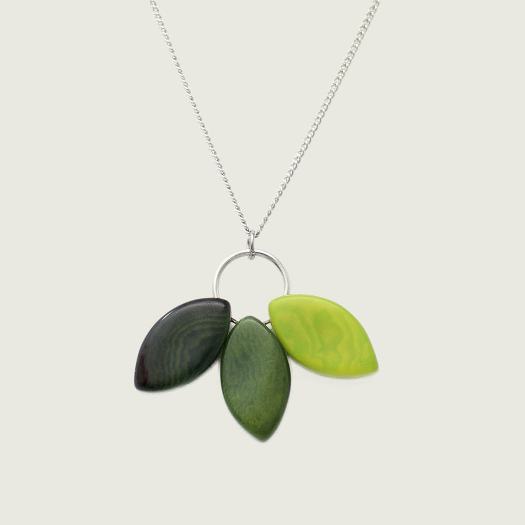 Tagua Jewelry Set: Necklace & Earrings Leaves in Green Tones Handmade Fairtrade
