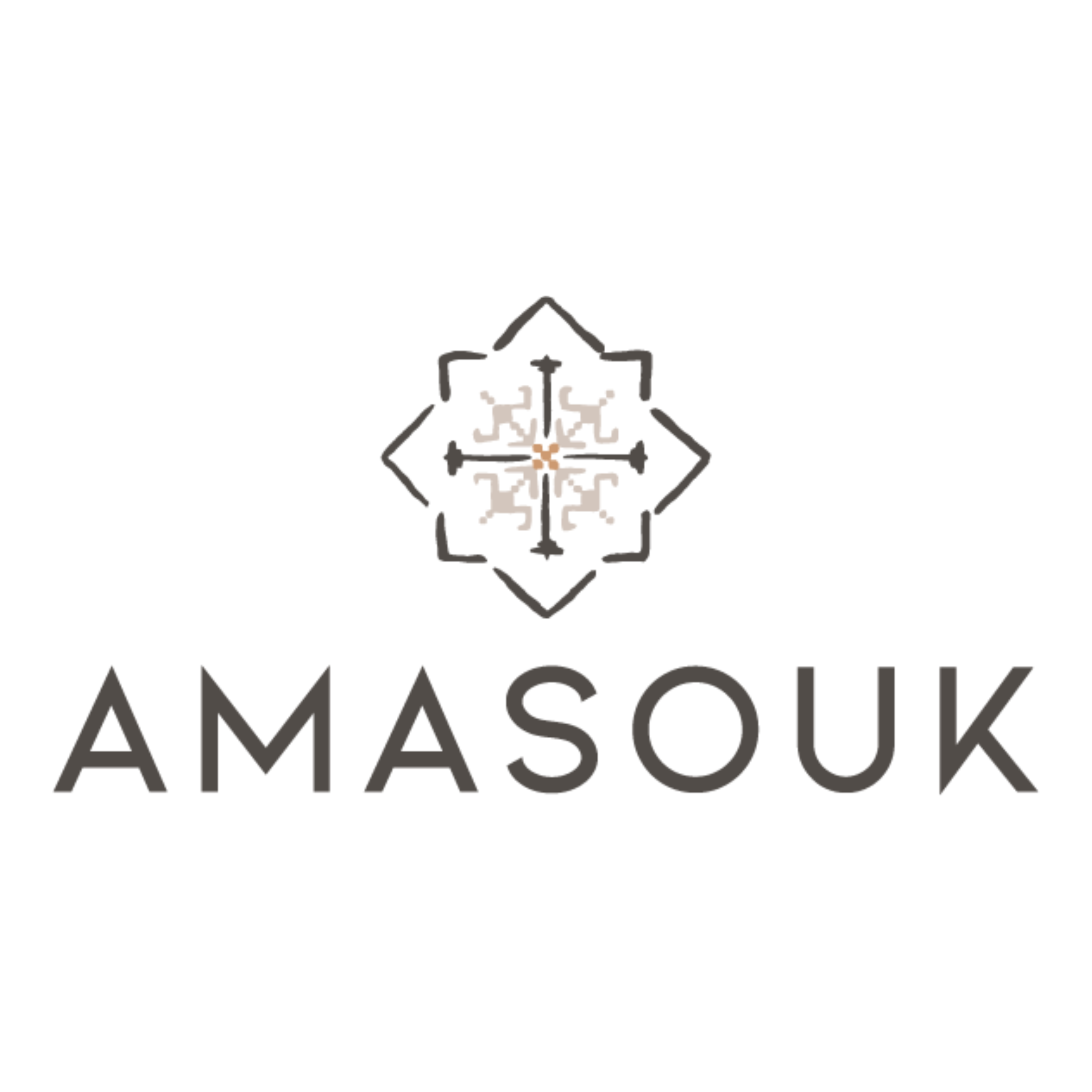 The AMASOUK logo features a geometric star-shaped design above the word AMASOUK in bold, modern capital letters, all on a white background, reflecting the brand’s commitment to fair trade values.